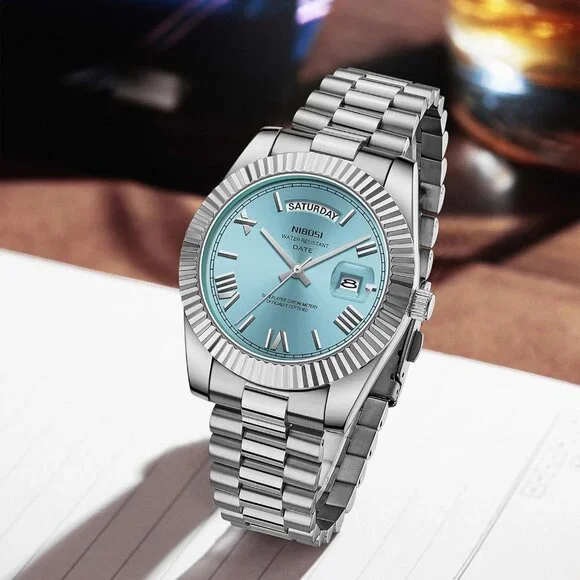 Men's Silver Cyan Stainless Steel Analog Classic Design Stylish Wrist Watch - Picture 6 of 6